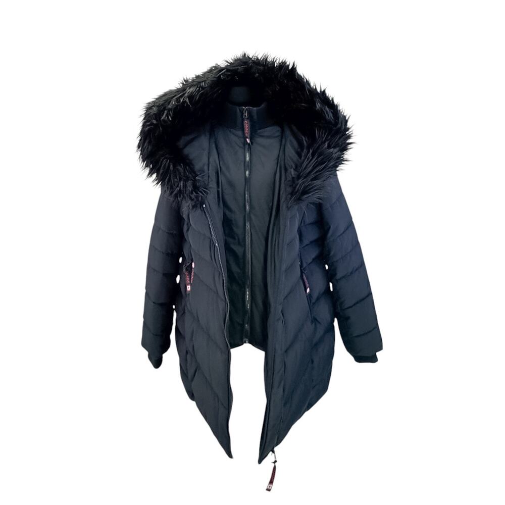 Canada Weather Gear Black Longline Faux Fur Puffer Coat Women's XL